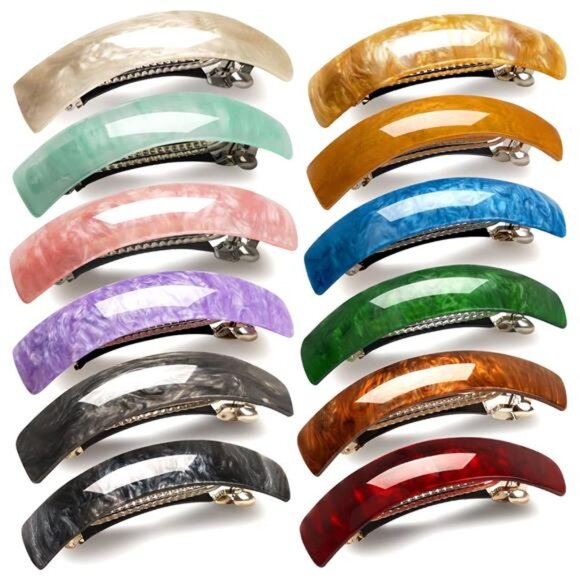 12pcs Retro Acrylic Hair Barrettes Automatic Large Hair Clip Elegant French - Picture 1 of 14